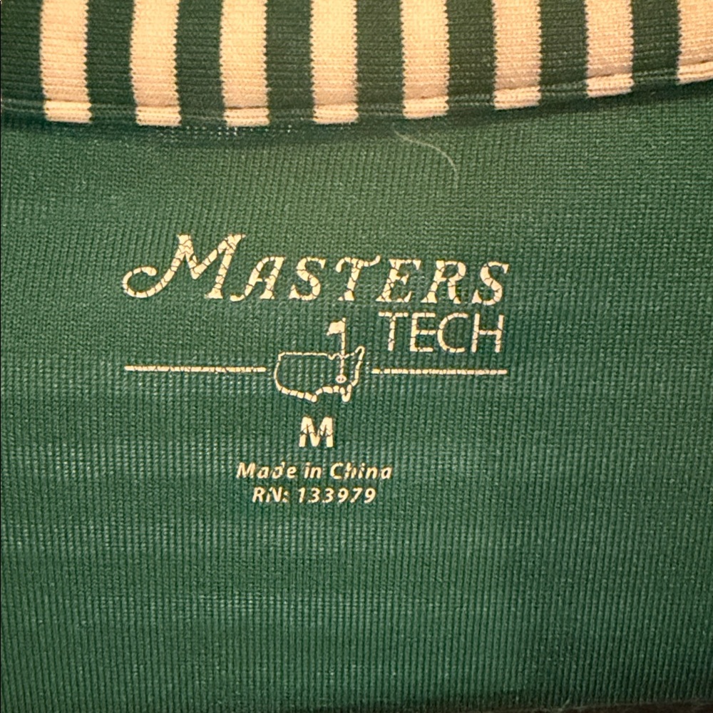 Masters Augusta National Tech Polo Green White Stripe Golf Shirt Size M